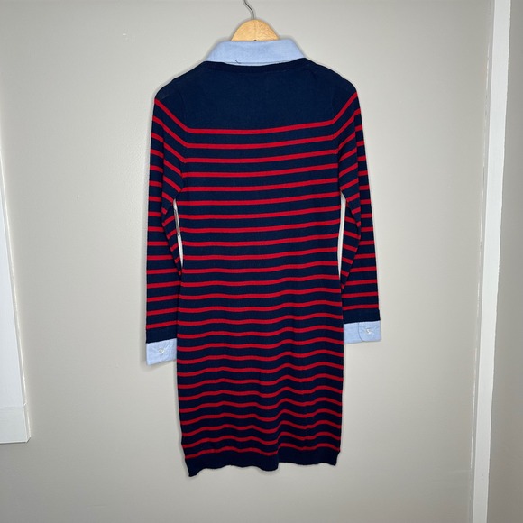 Cynthia Rowley Women's Navy Red Stripe Merino Wool Sweater Dress Shirt Collar S - Picture 6 of 6